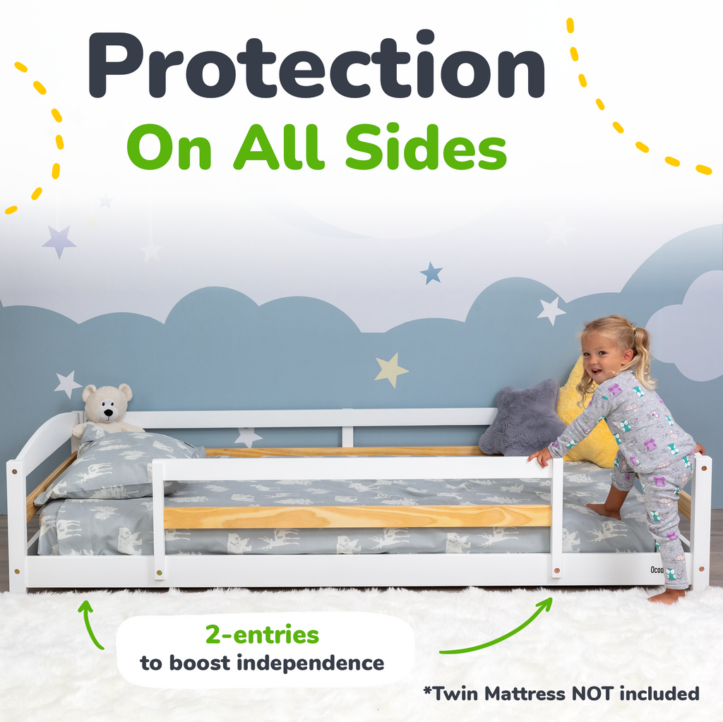 Twin Floor Bed with Safety Guardrails for Kids(Montessori Inspired)