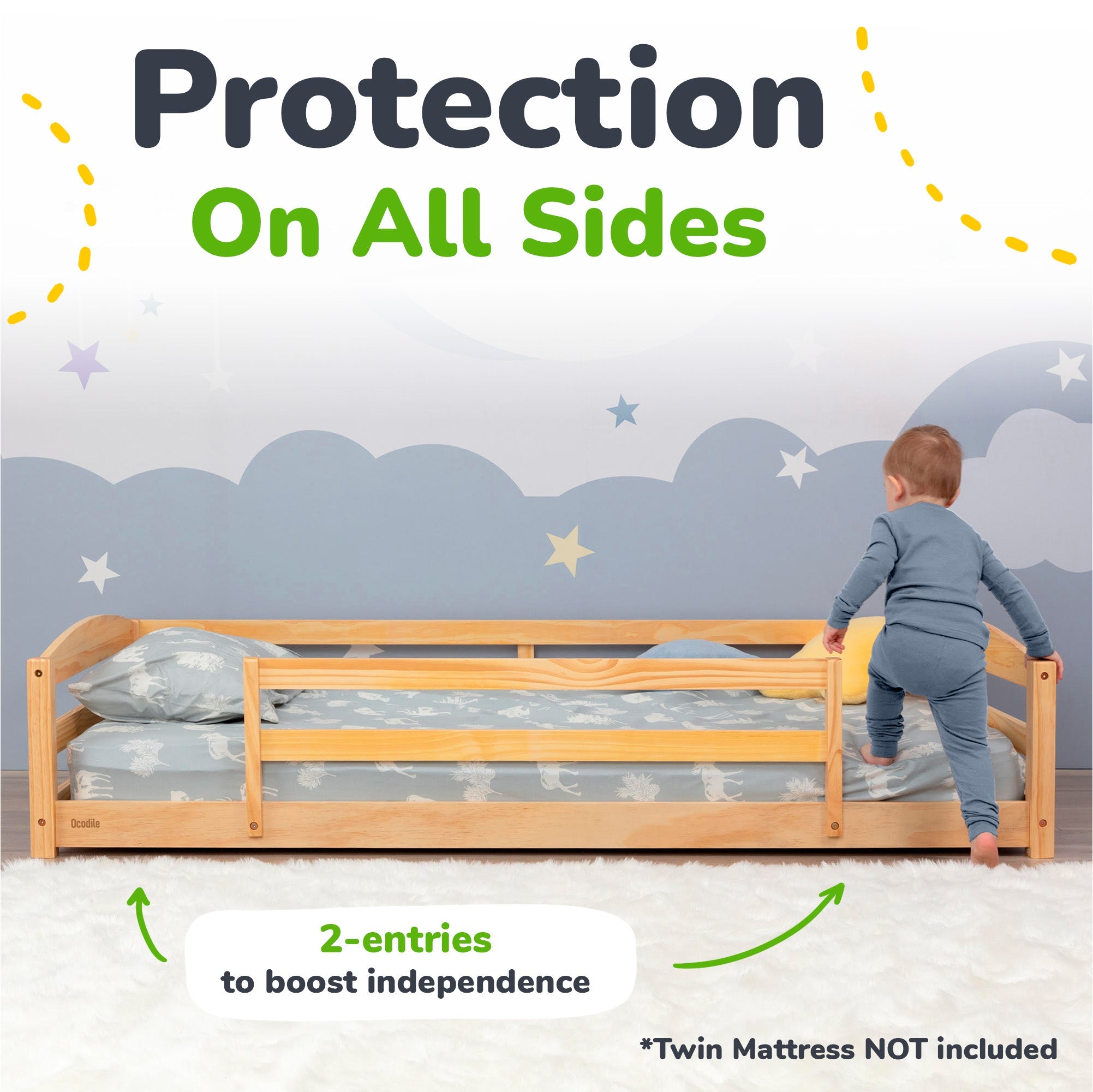 Twin Floor Bed with Safety Guardrails for Kids(Montessori Inspired)