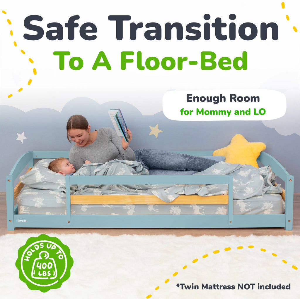 Twin Floor Bed with Safety Guardrails for Kids(Montessori Inspired)