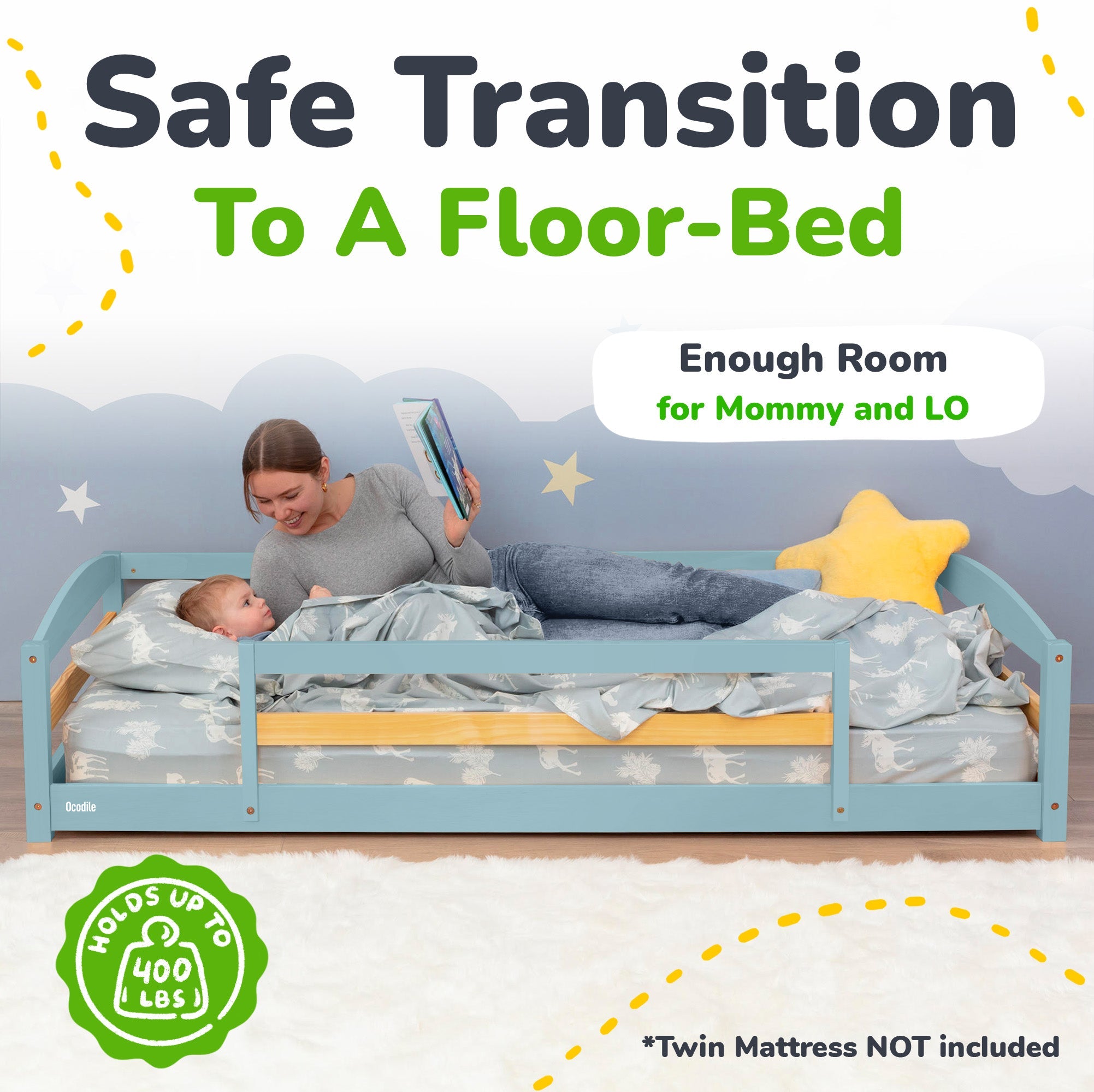 Twin Floor Bed with Safety Guardrails for Kids(Montessori Inspired)