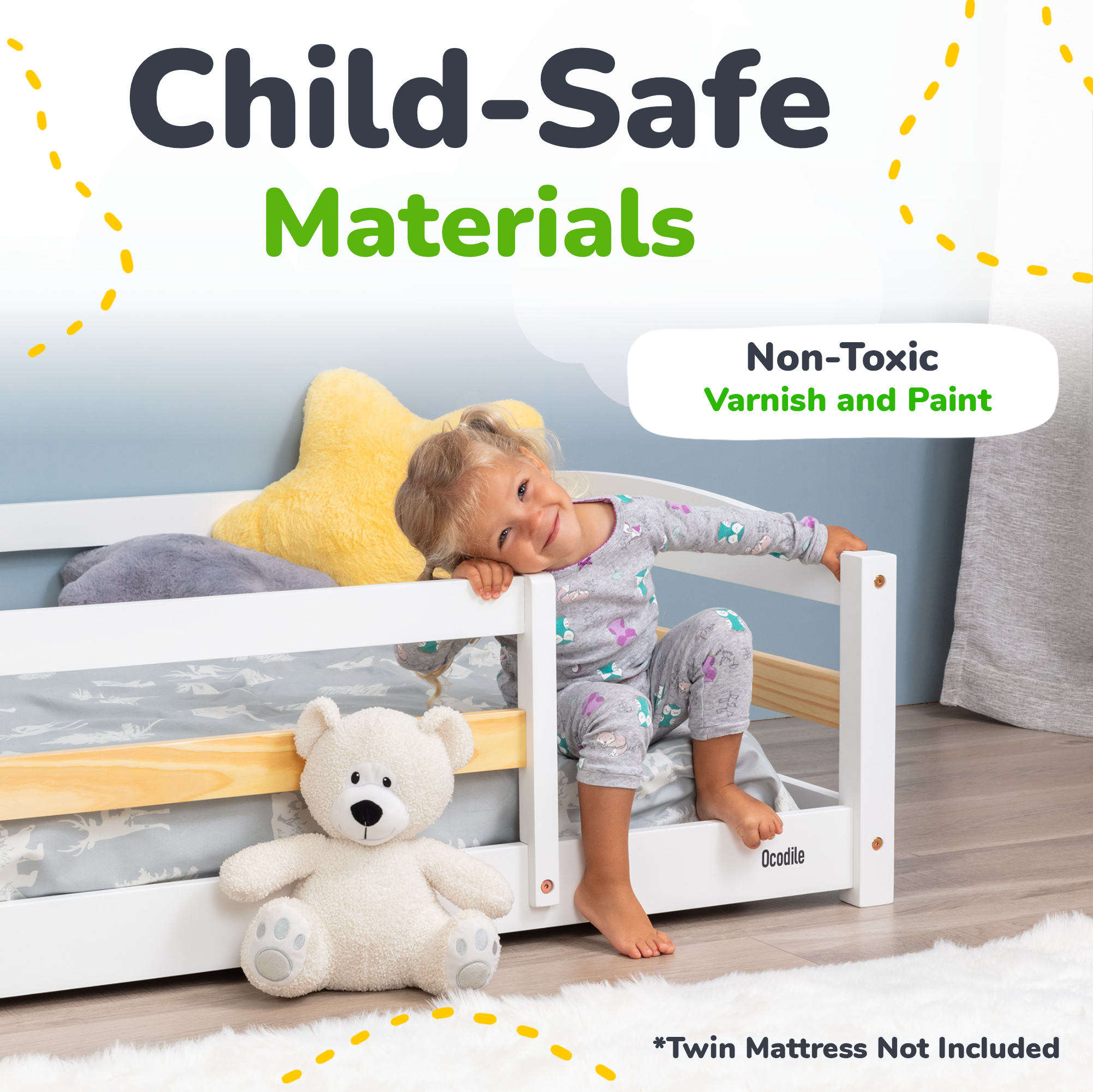 Twin Floor Bed with Safety Guardrails for Kids(Montessori Inspired)