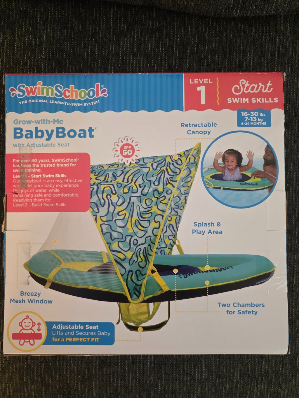 SwimSchool Grow With Me Baby Boat Adjustable Seat, Learn To Swim System