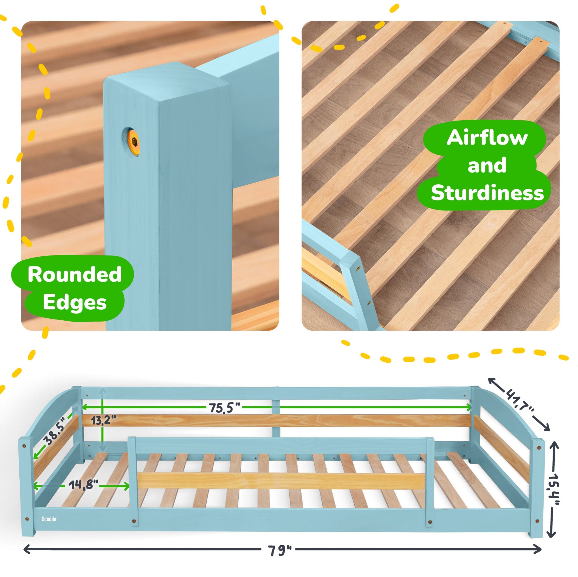Twin Floor Bed with Safety Guardrails for Kids(Montessori Inspired)