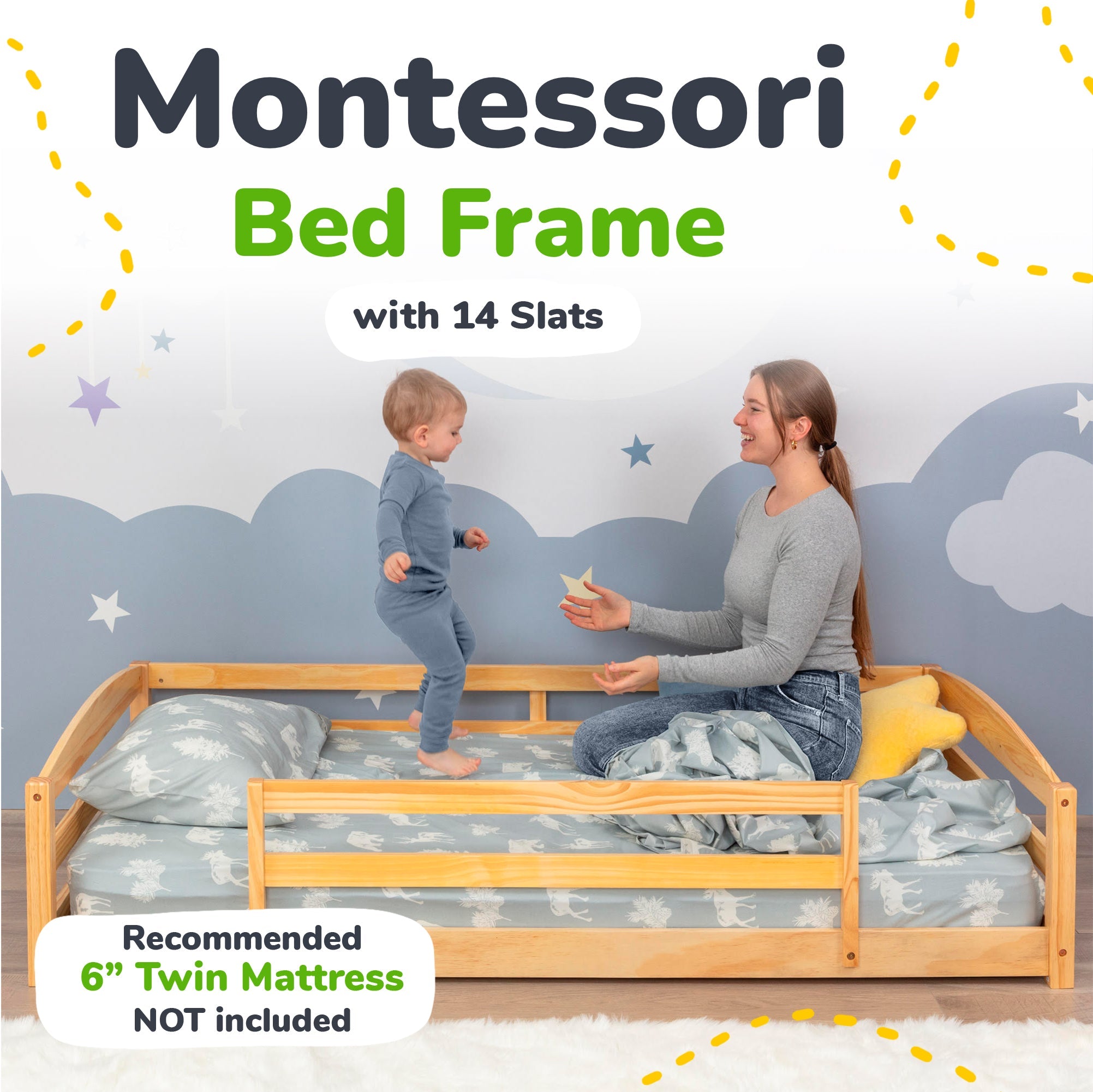 Twin Floor Bed with Safety Guardrails for Kids(Montessori Inspired)