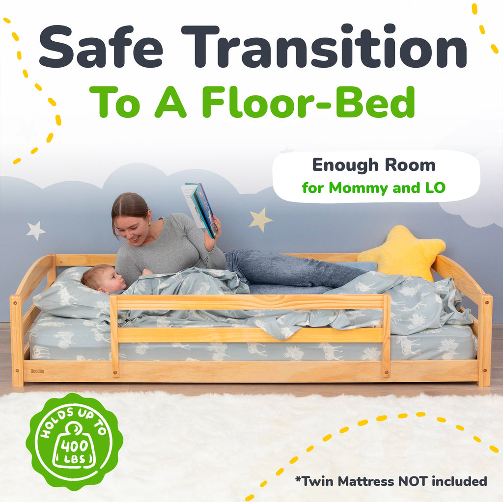 Twin Floor Bed with Safety Guardrails for Kids(Montessori Inspired)