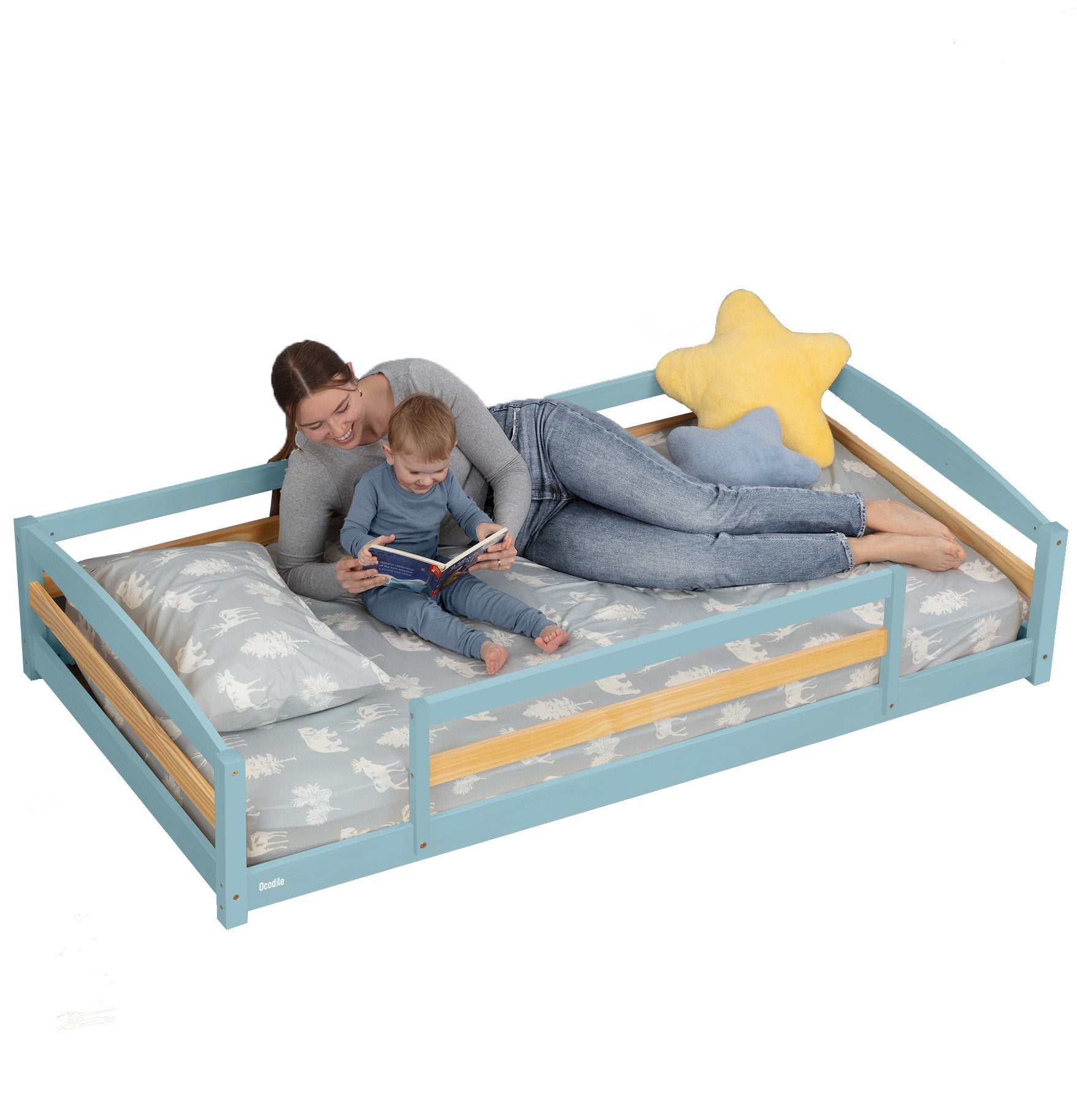 Twin Floor Bed with Safety Guardrails for Kids(Montessori Inspired)