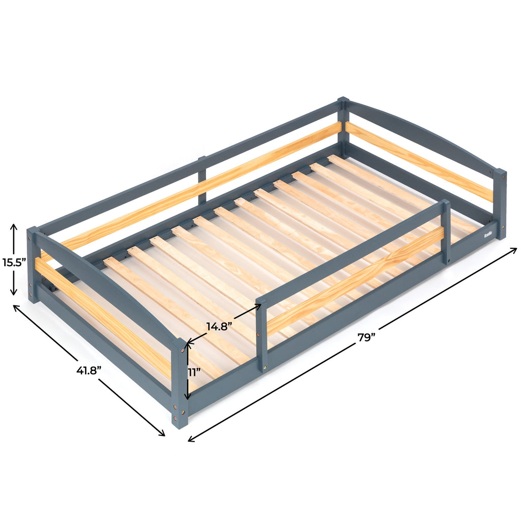 Twin Floor Bed with Safety Guardrails for Kids(Montessori Inspired)