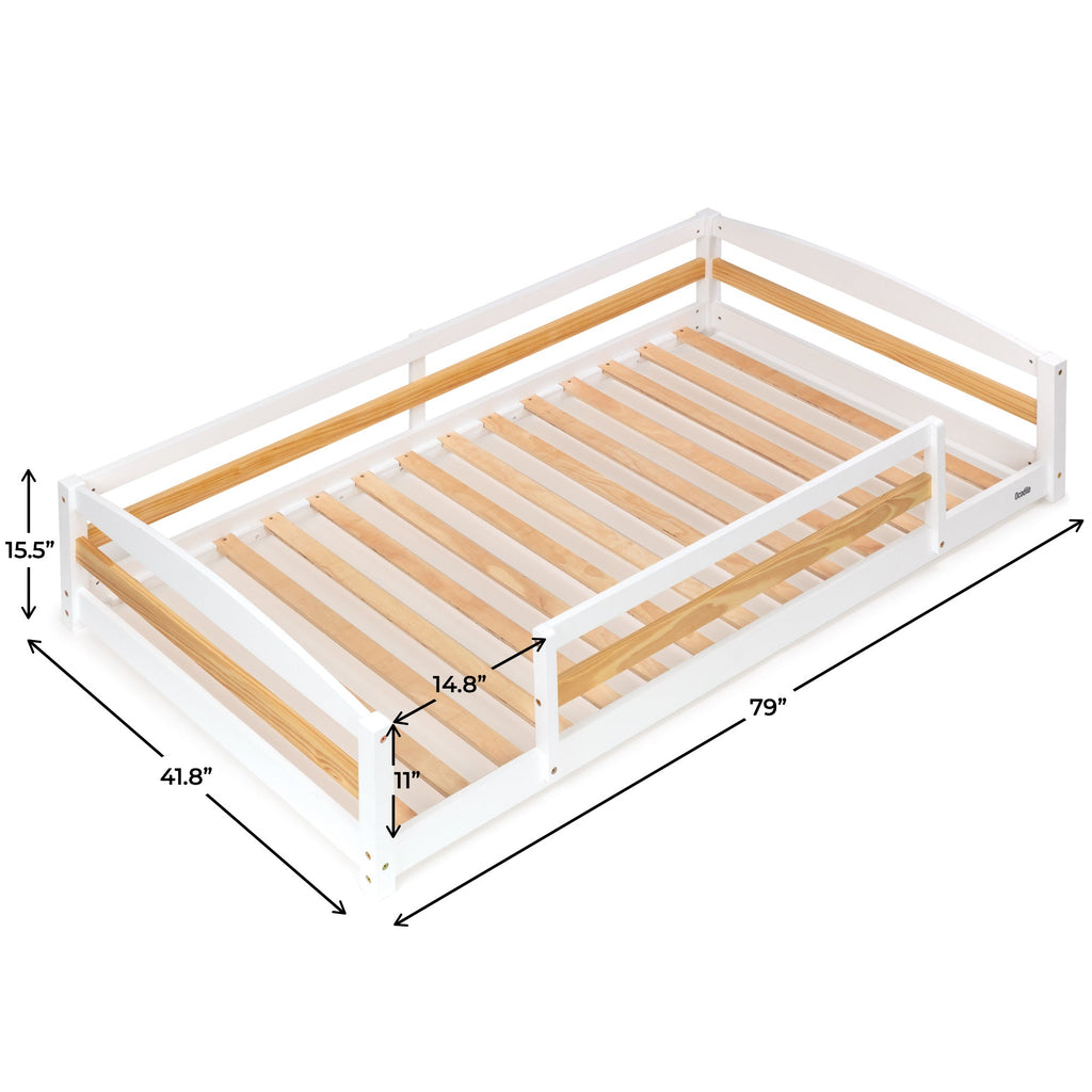 Twin Floor Bed with Safety Guardrails for Kids(Montessori Inspired)